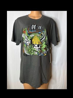Graphic Skull Viking Crewneck T-Shirt - Gray